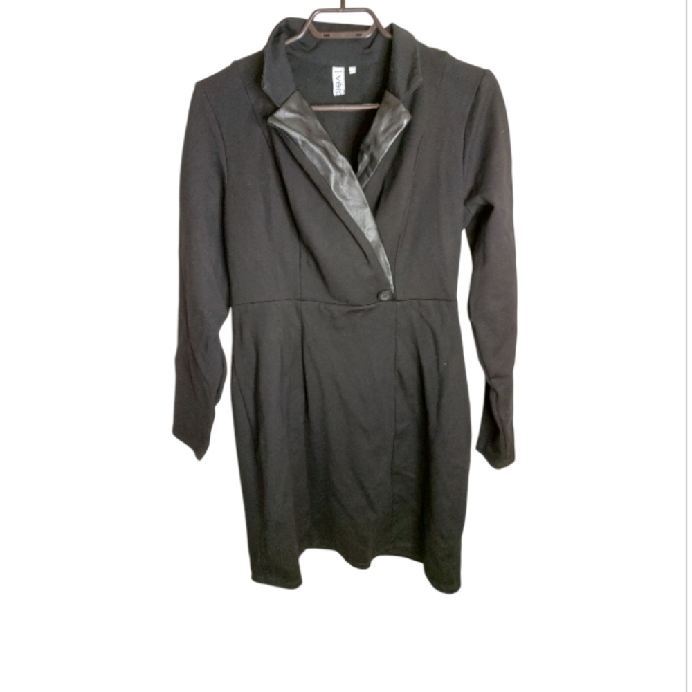 Vero Black Stretchy Faux Leather Detail Dress